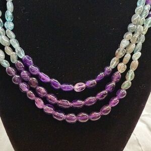 Jay King Multi-Strand Amethyst, Blue Apatite Bead Necklace. Sterling Silver, 18”